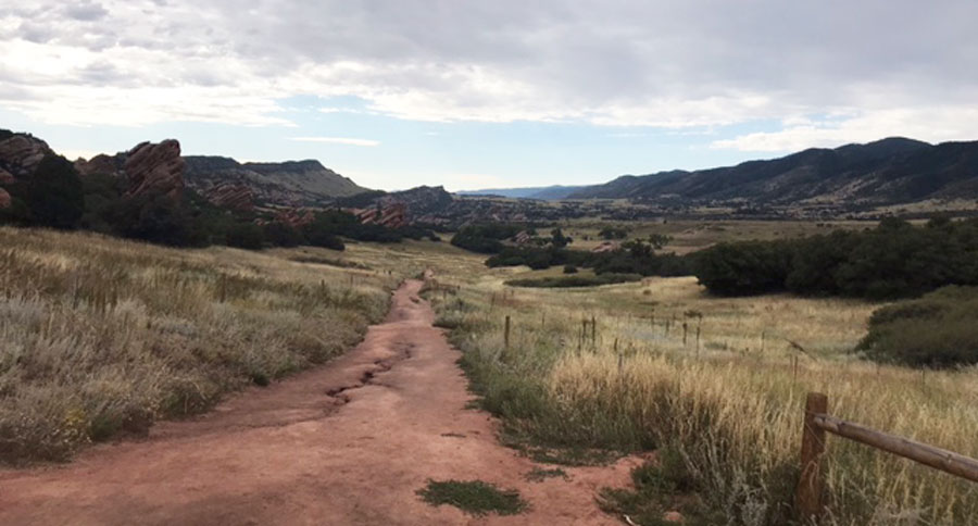 A trail path with mountain view