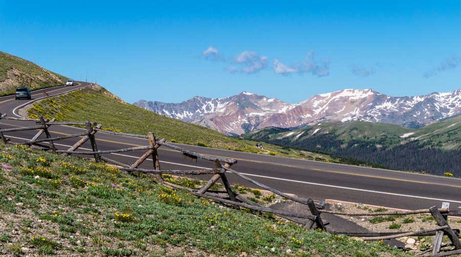 View of snowy mountain from the Trail Ridge Road