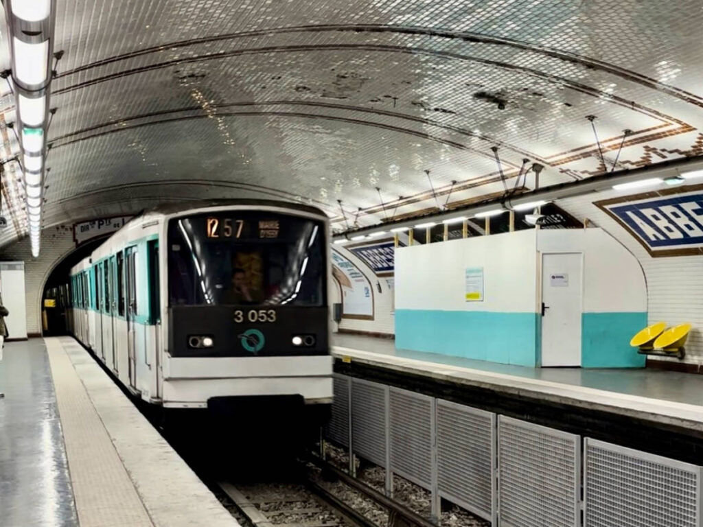 View of a train arriving in Montmartre, Paris