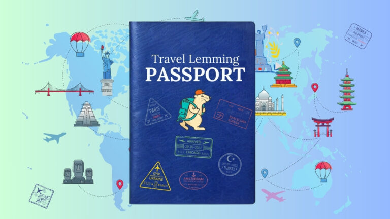 A world map with a Travel Lemming passport