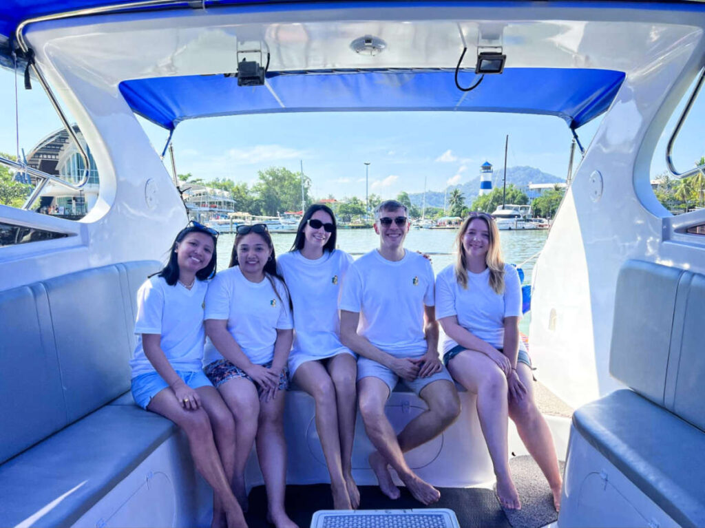 A team from Travel Lemming inside the private boat