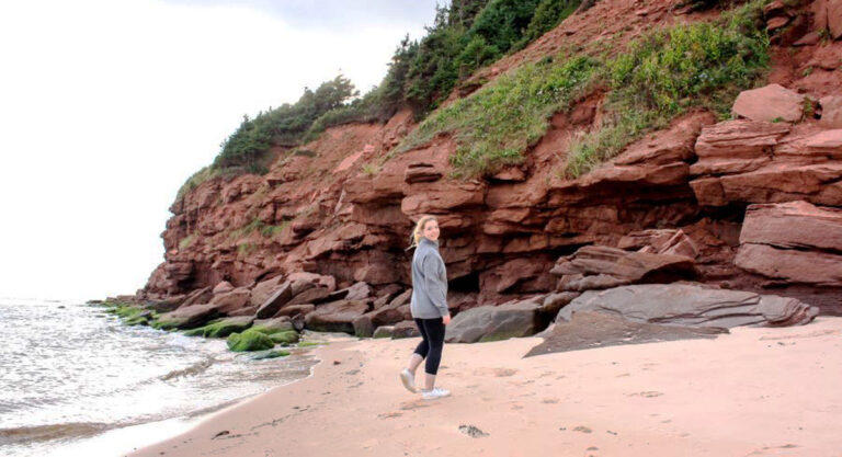 Travel Lemming author Taylor having a walk on Basin Head Provincial Park