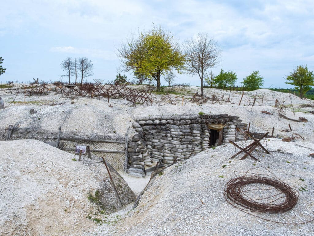 Tranches on a battlefield in Verdun during World War I