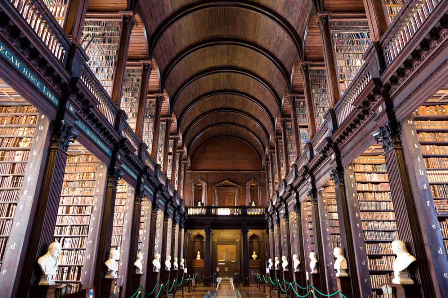 View of the displayed books in the Long Room in Trinity College Library