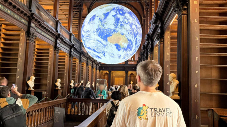 Nate Hake, admiring the earth at the Trinity College’s Long Room
