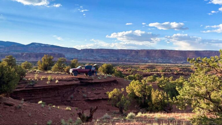 A truck camped across the BLM land in Capitol Reef National Park