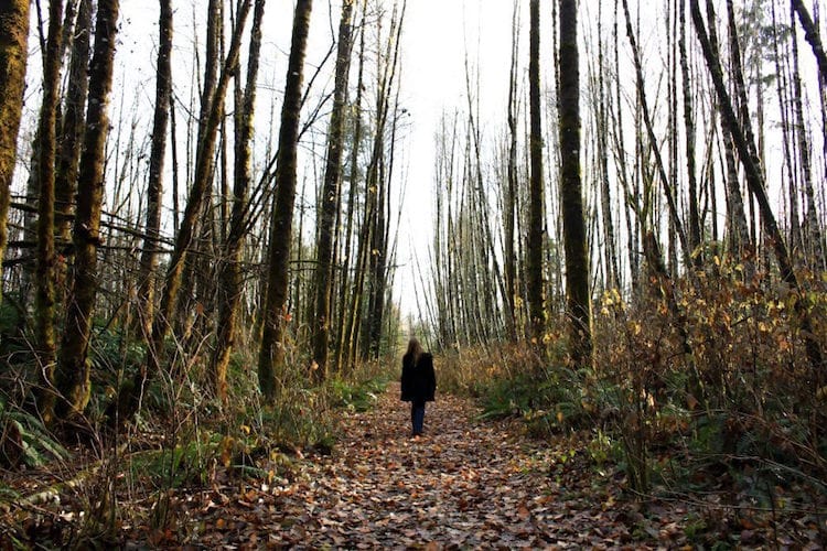 Taylor hikes in Tsolum Spirit Regional Park, Vancouver Island