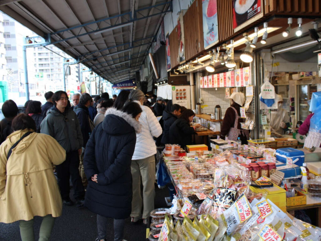View of people at the Tsukiji Fish Market