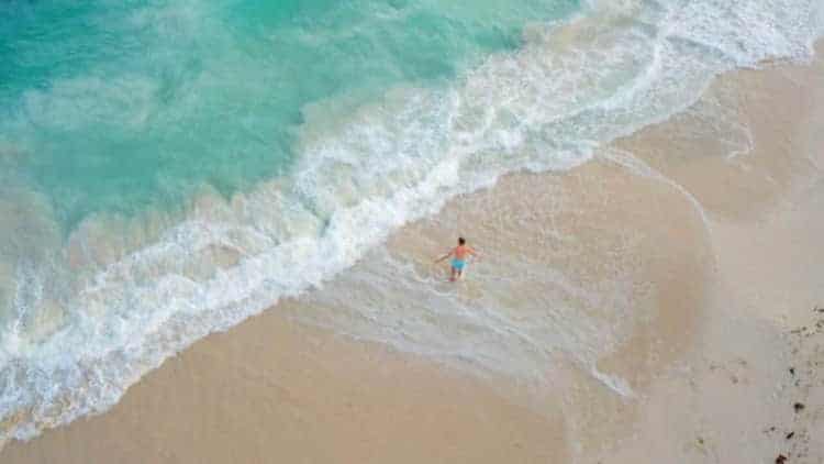 A drone shot of a beach in Tulum, Riviera Maya