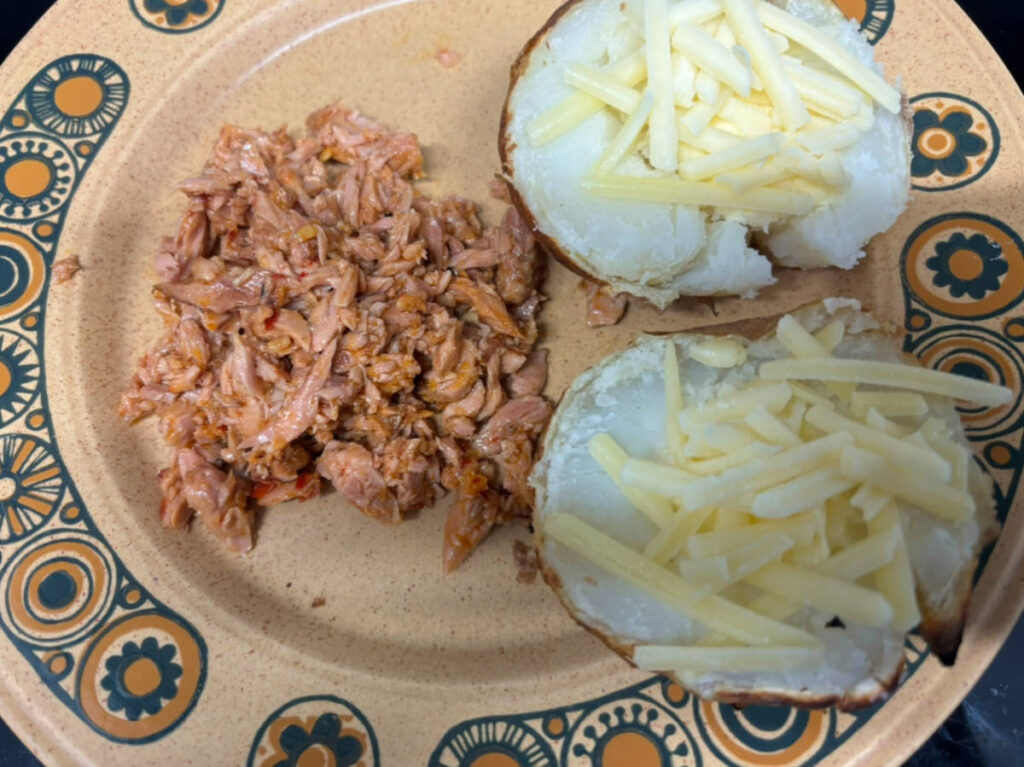 A plate of Tuna with a jacket potato