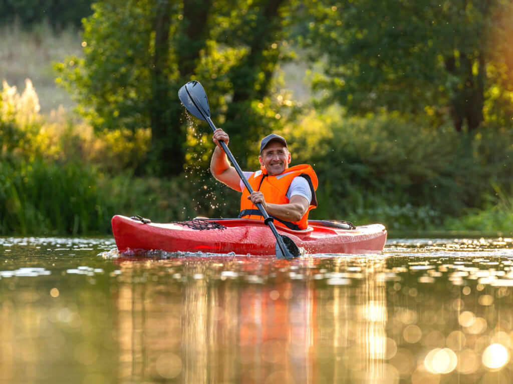 A man kayaking at the Turning Basin Park