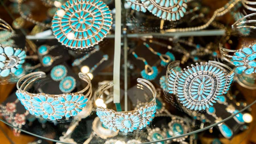 Close up view of jewelries displayed in Turquoise Museum