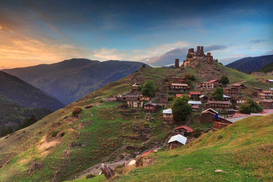 Sunset over Tusheti on the hills