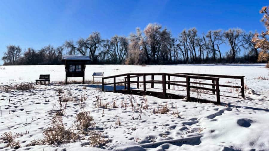 View of the snow covered Two Ponds National Wildlife Refuge on winter