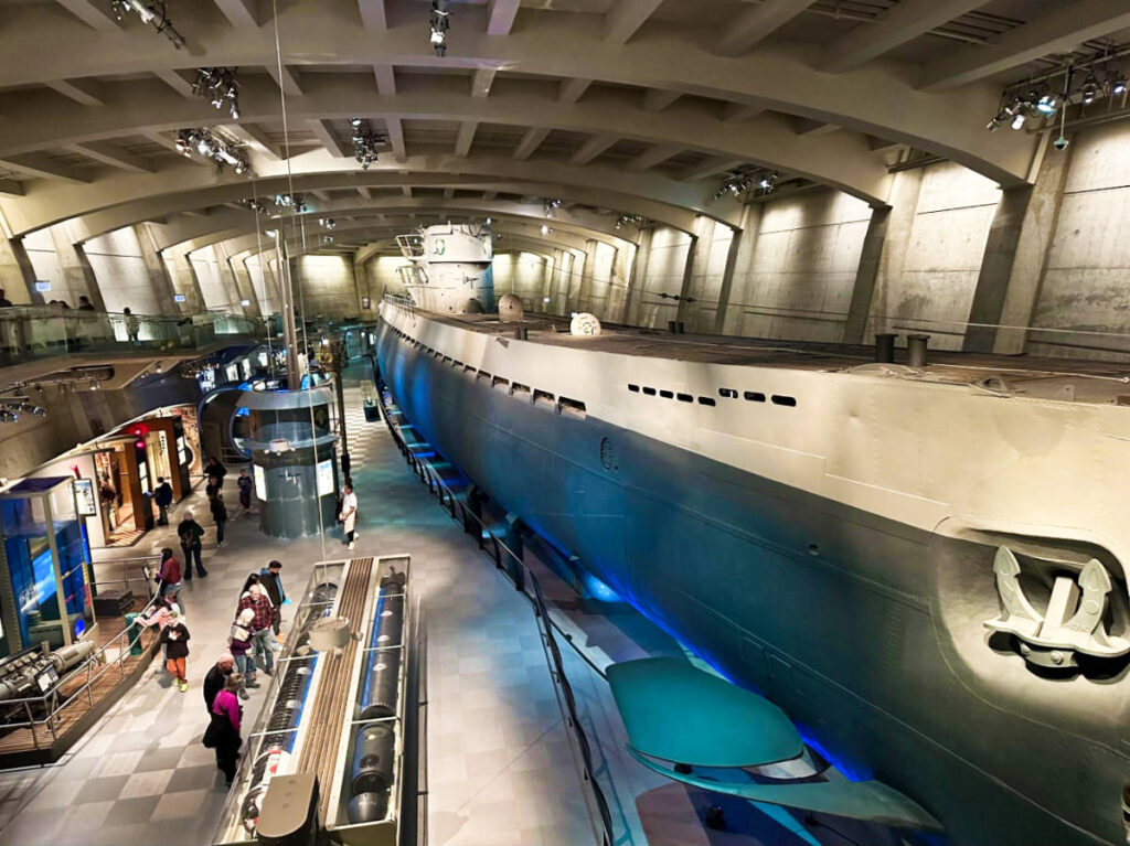 View of the huge U-505 submarine inside the Museum of Science and Industry