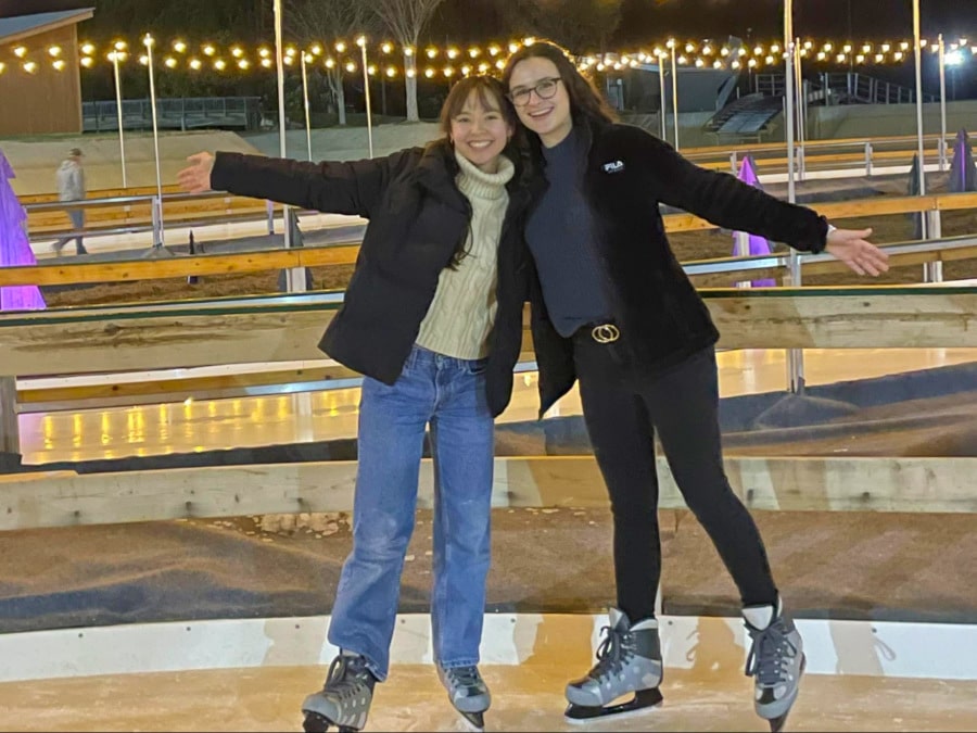 The author ice skating with a friend at the U.S. National Whitewater Center