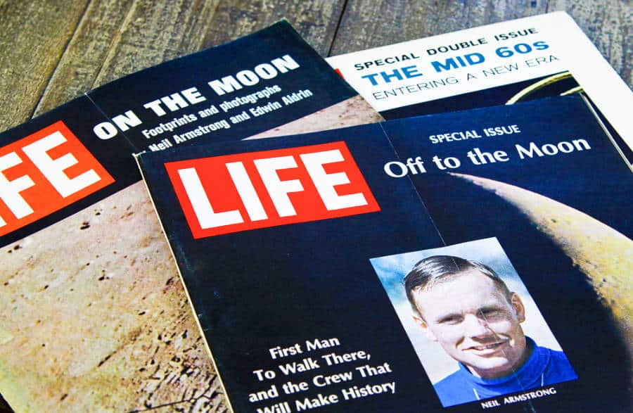 Close up view of the US Time LIFE magazine of Off to the Moon issue