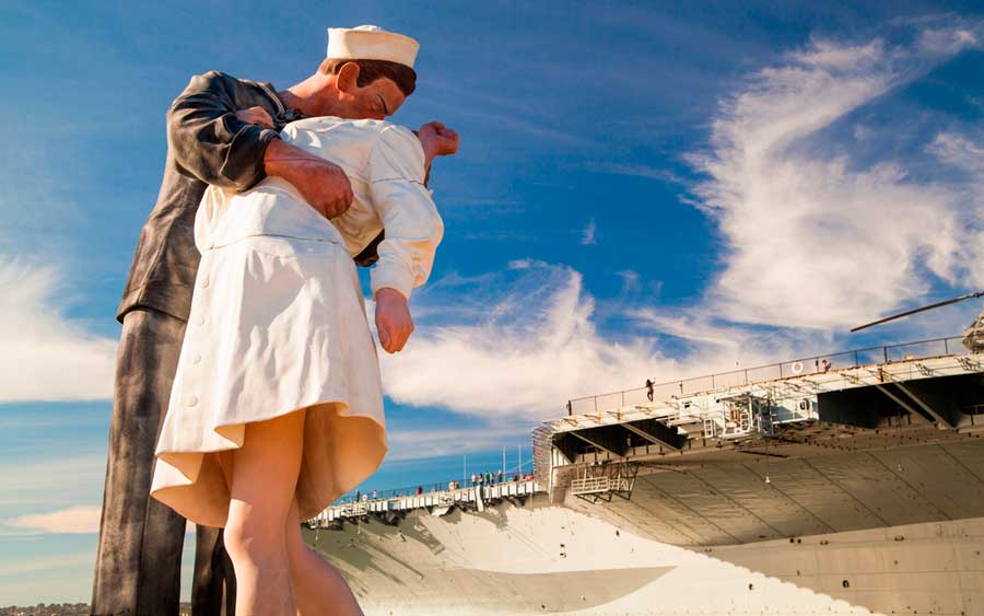 The giant Unconditional Surrender statue in USS Midway Museum