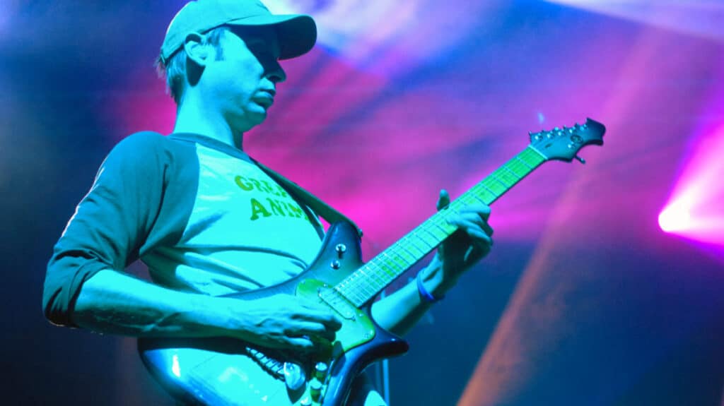 View of the guitarist of Umphrey’s McGee performing at the Fillmore