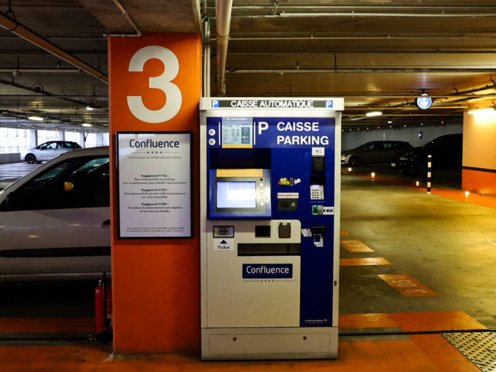 View of the automatic parking machine in an underground parking lot