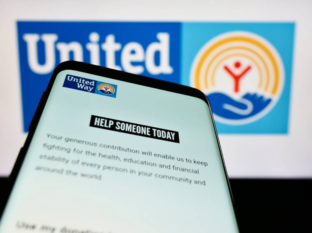 Webpage of the United Way on the mobile