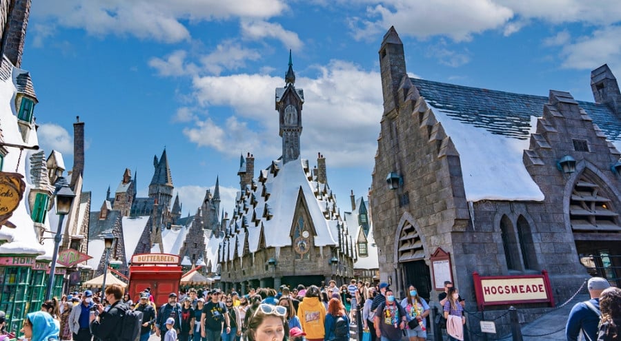 An image outside Hogsmeade at Universal Studios.