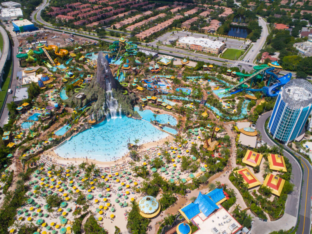 Aerial view of the Universal’s Volcano Bay