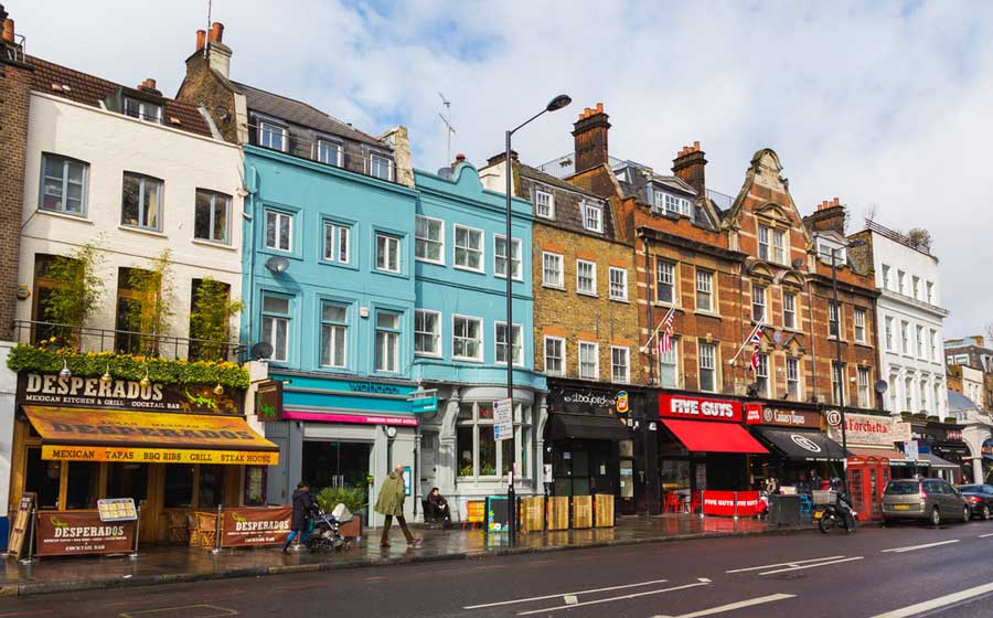 Colorful architecture in Upper Street in London