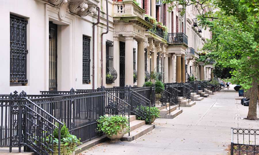 View of houses from a neighborhood in Upper West Side Manhattan