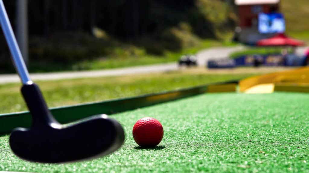 Closeup view of putting mini golf