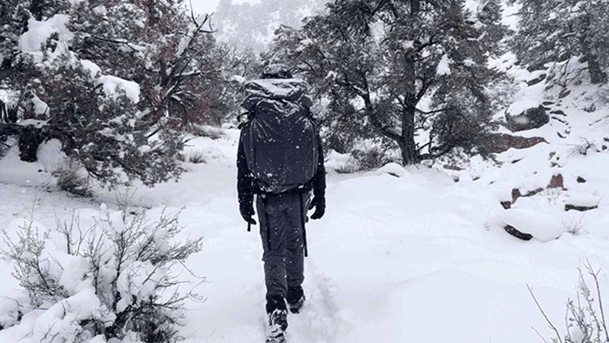 Using the Mountainsmith Apex backpack during a heavy snow