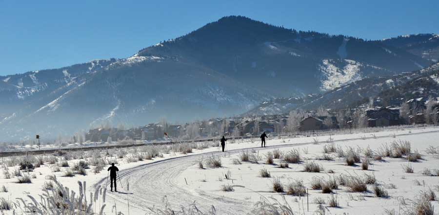 View of skiers at the Utah Olympic Park