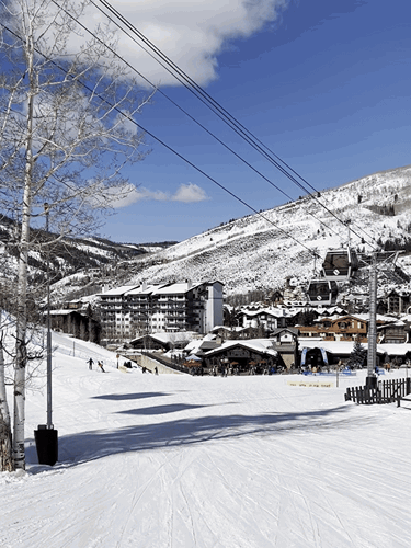 View of ski gondolas operating in Vail, Colorado