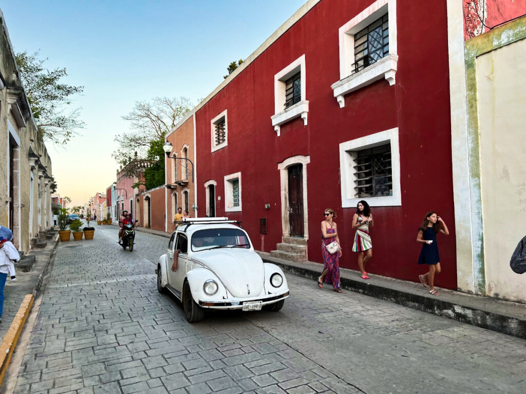 A car at the colorful street in Valladolid, Mexico