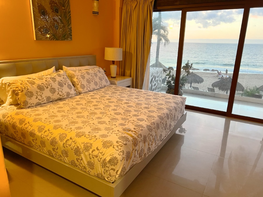 View of the bed inside the Vallarta Shores bedroom