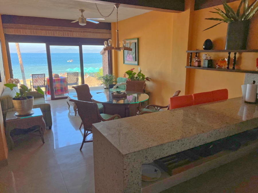 View of the living room with the beach view in Vallarta Shores