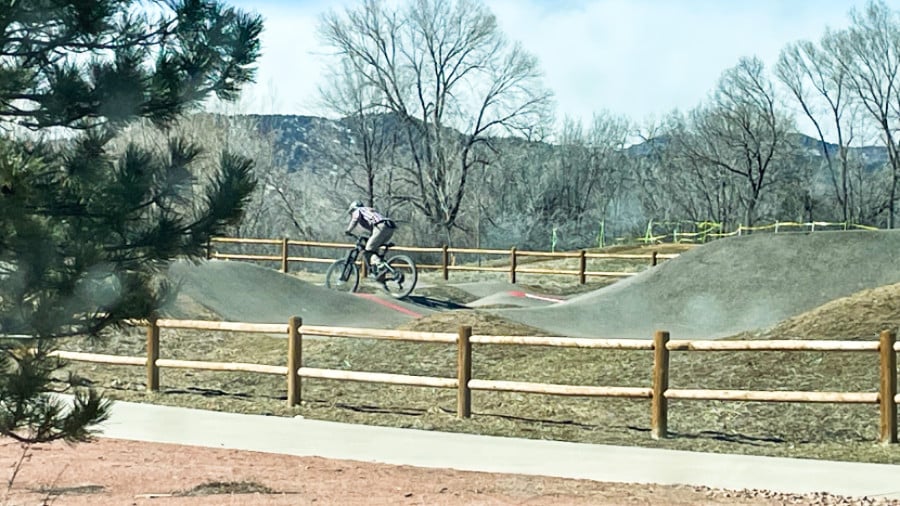 View of a cyclist at Valmont Bike Park