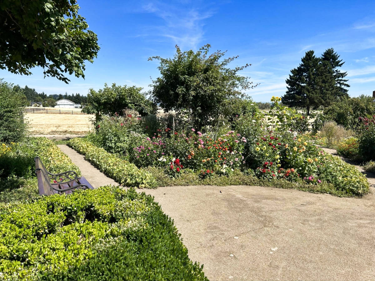 View of the lush flower and vegetable gardens near the Fort Vancouver National Historic Site