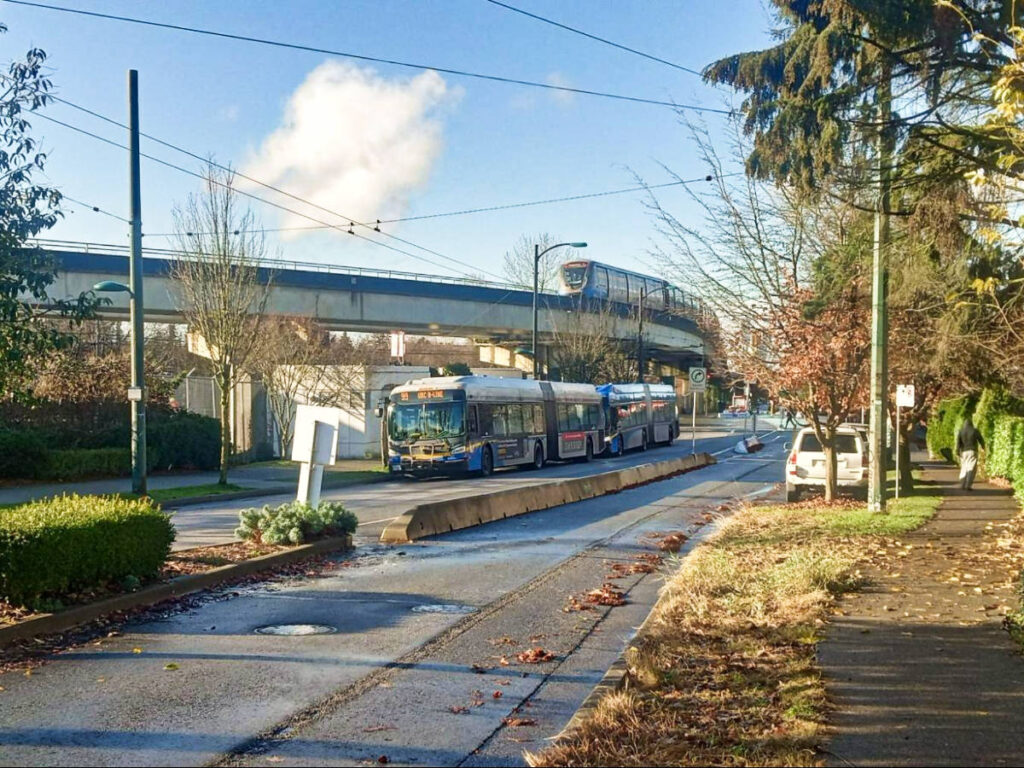 View of the bus and SkyTrain in Vancouver