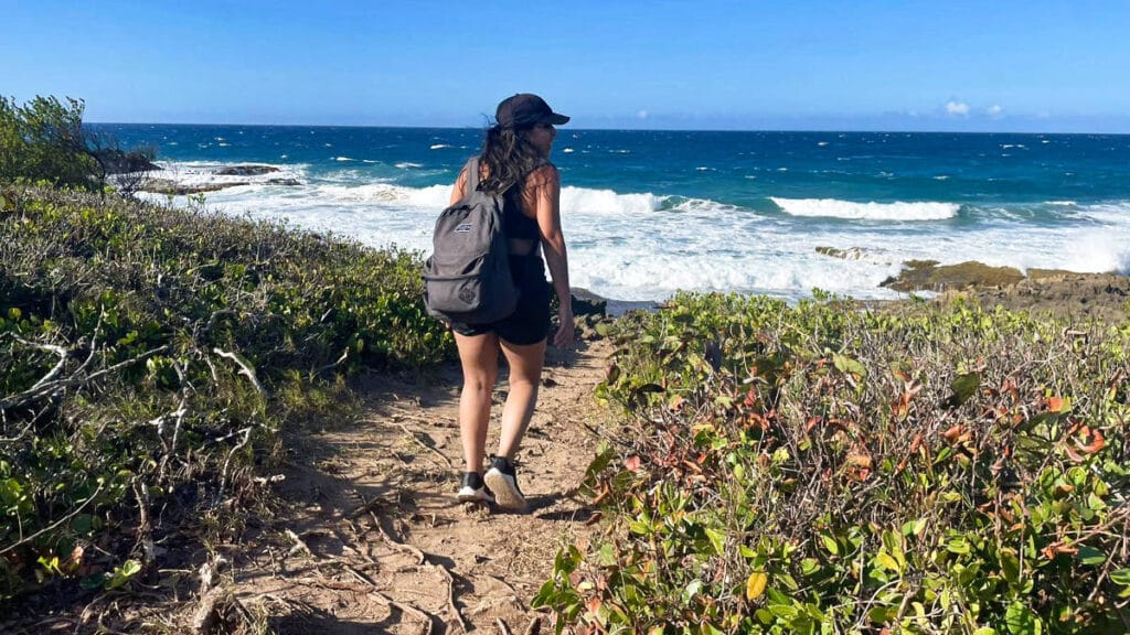 The author, Vanessa Ramos hiking in the oceaonfront Mar Chiquita Nature Reserve