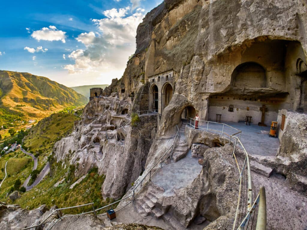 View of the monastery with an overlooking view of the Vardzia mountain town