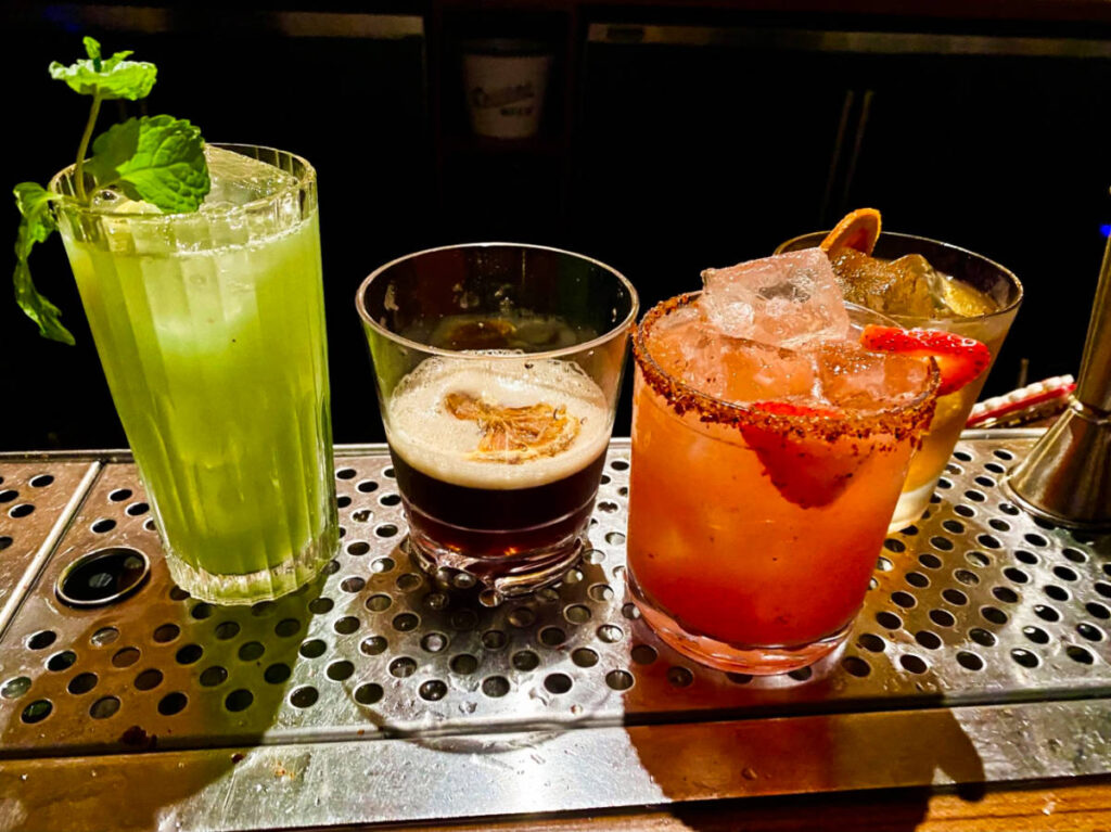 A variety of alcoholic drinks at the bar counter
