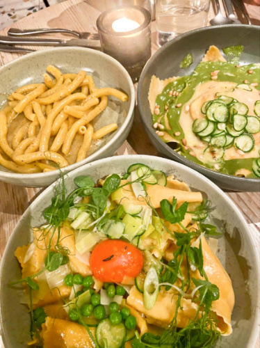 Closeup look at the variety of pasta from Noci