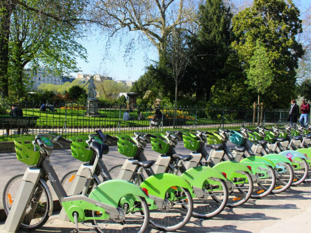 View of a Vélib station outside of the Rodin Museum