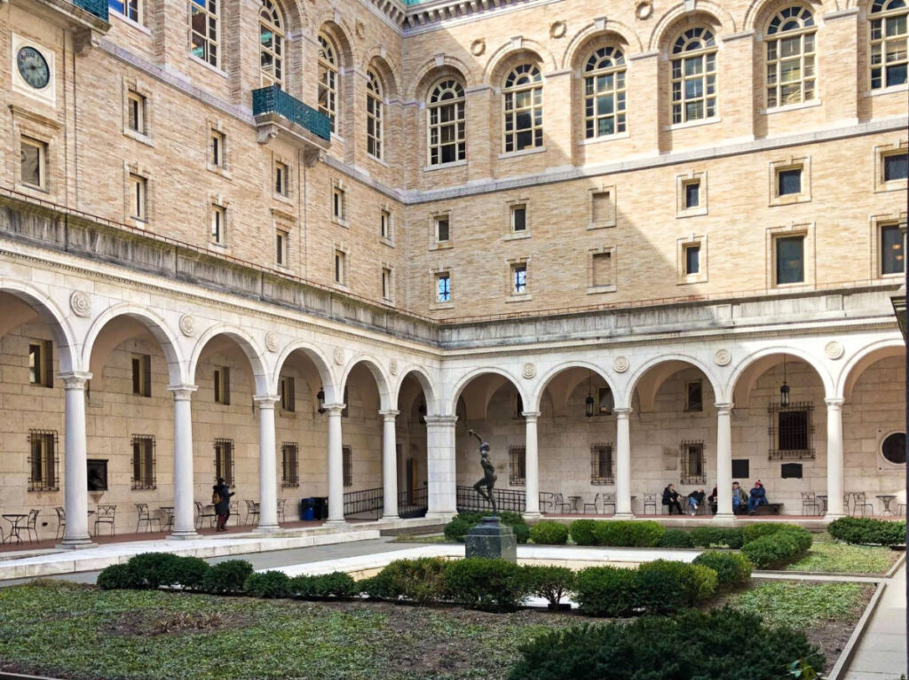 View of the Venetian-style courtyard at the Boston Public Library