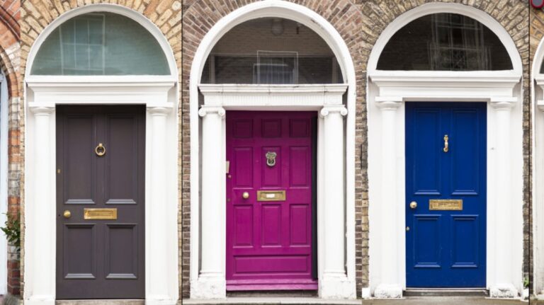 Three colorful doors aligned in a row