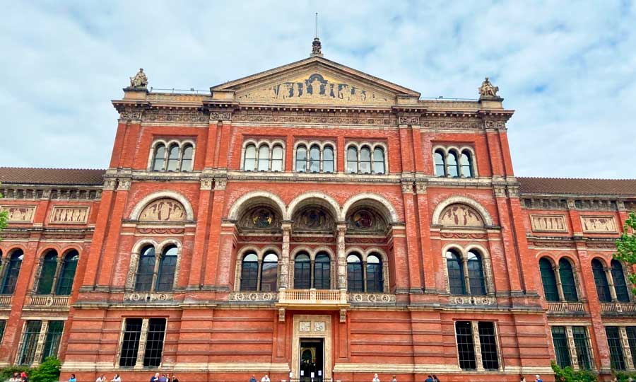 The Victoria and Albert Museum from the outside under the clear blue sky