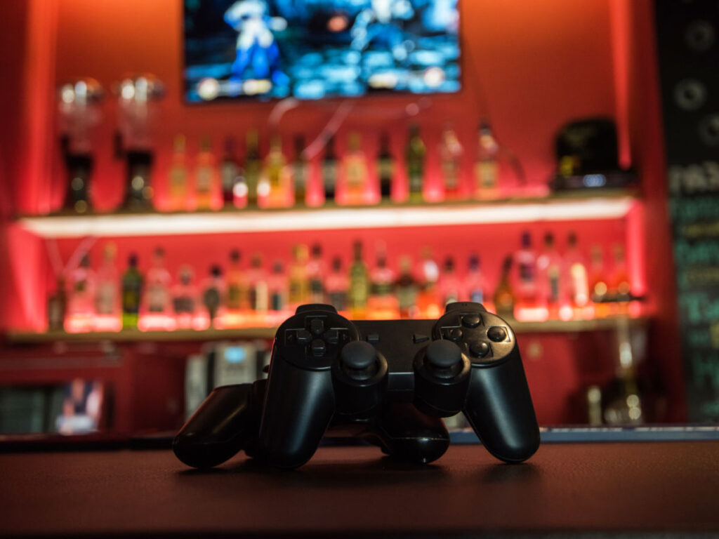Video games controller at bar counter