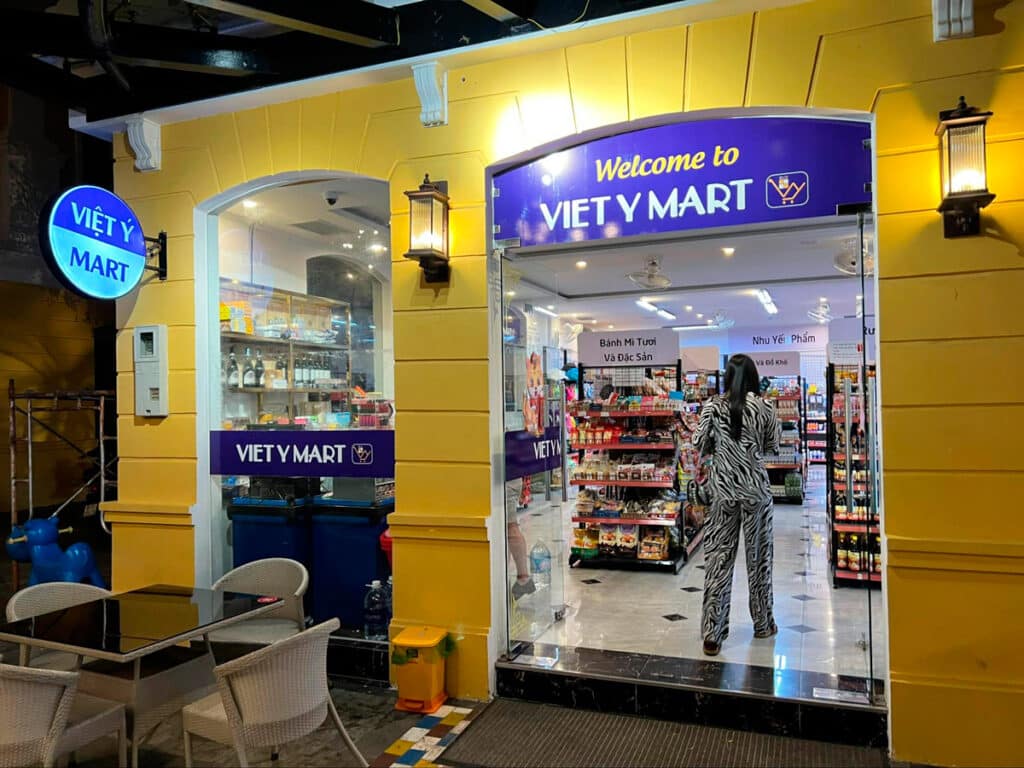 Clara entering the Viet Y Mart in Vietnam