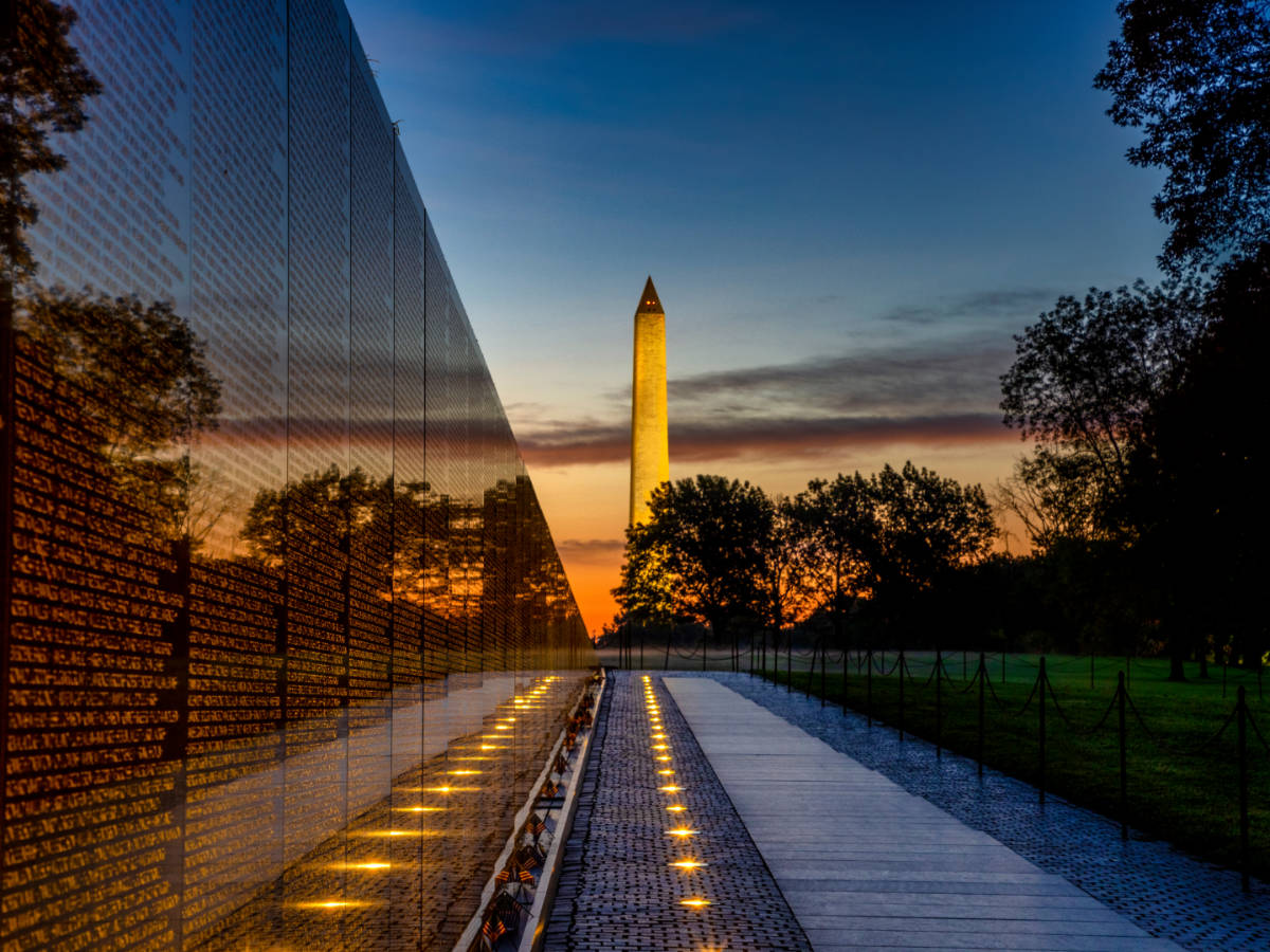 View at the Vietnam Veterans Memorial at night